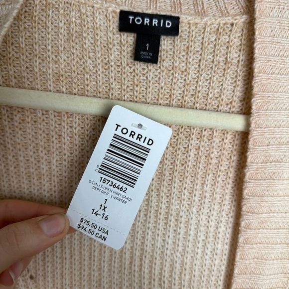 Torrid Butter Cream Chunky Open Front Cardigan Sweater Size 1X Knit Cozy Striped - Picture 4 of 11